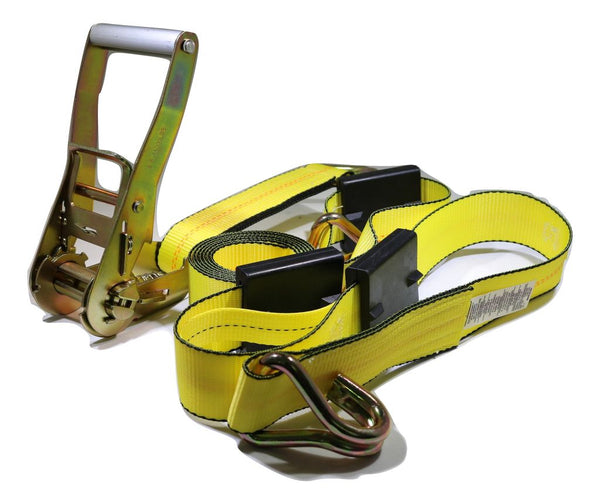 2" x 11 Ft Over the Wheel 3-Point Auto Tie Down Strap w/ 3 Hooks & 3 Sliding Cleats | 2 PACK RatchetStrap.Com