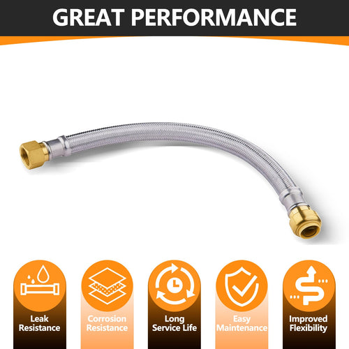 3/4" Push fit x 3/4" FIP, 15" Flexible Water Heater Connector Hose