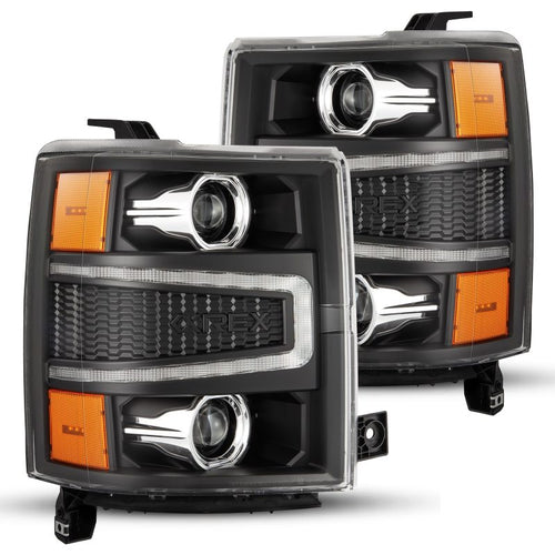 AlphaRex 14-15 Chevrolet Silverado LUXX-Series LED Projector Headlights Black OffRoadUSA.com