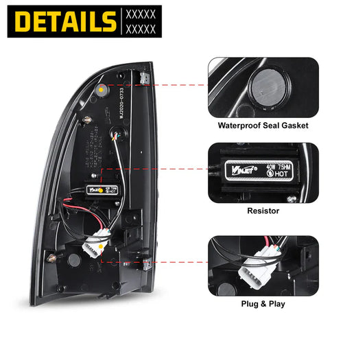 Winjet 2005-2015 Toyota Tacoma LED Sequential Tail Light w/Yellow Turn Signal - Glossy Black / Clear OffRoadUSA.com