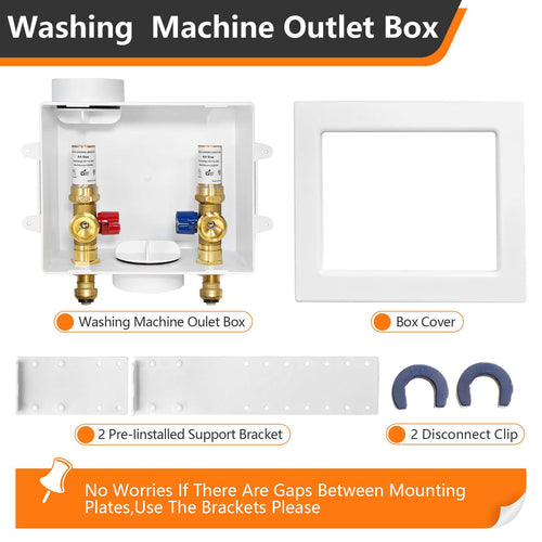 1/2" Push Fit Inlet, Washing Machine Outlet Box, with Copper Arrestor, with Center Drain Plumbingsell