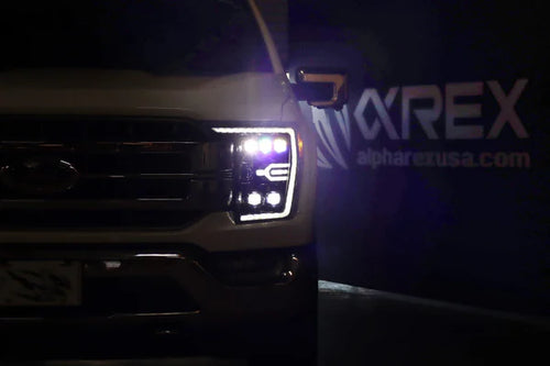 AlphaRex 21-23 Ford F150 / 21-23 Ford F150 Raptor NOVA-Series LED Projector Headlights Alpha-Black OffRoadUSA.com
