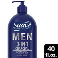 Suave Professionals 3-in-1 Shampoo; Conditioner & Body Wash for Men with Charcoal; 40 fl oz EasyOptionXY LLC