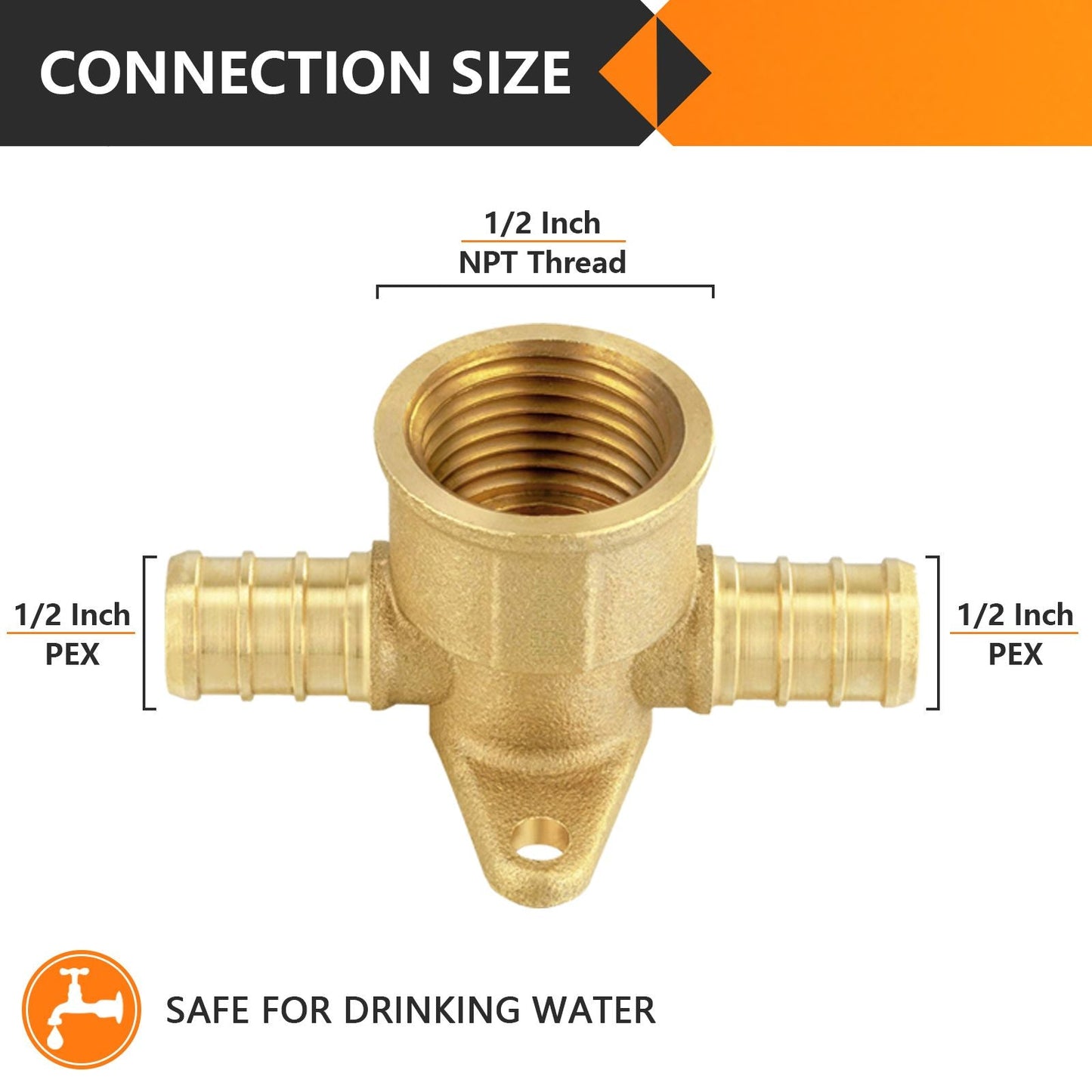 PEX-B Crimp 1/2" PEX x 1/2" PEX x 1/2" Drop Ear Tee (Lead Free)