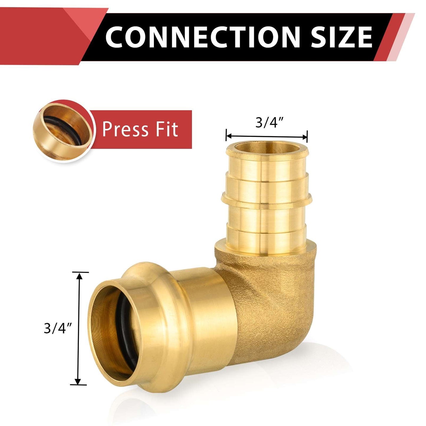 3/4" Press x 3/4" PEX Expansion Brass Elbow (Lead Free)