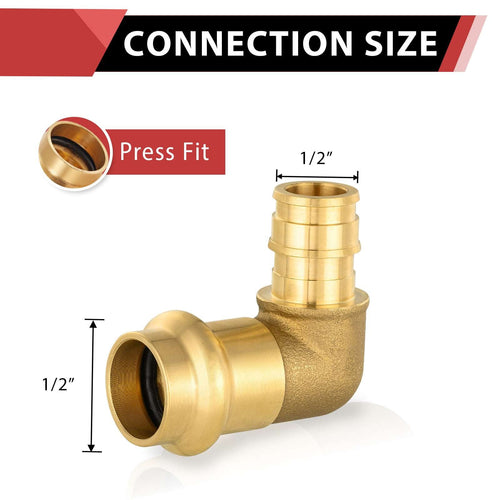 1/2" Copper Press x 1/2" PEX Expansion Brass Elbow (Lead Free)