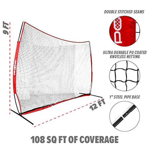 PowerNet 12x9 Ft Sports Barrier Net for Player & Property Protection (1021) Jupiter Gear