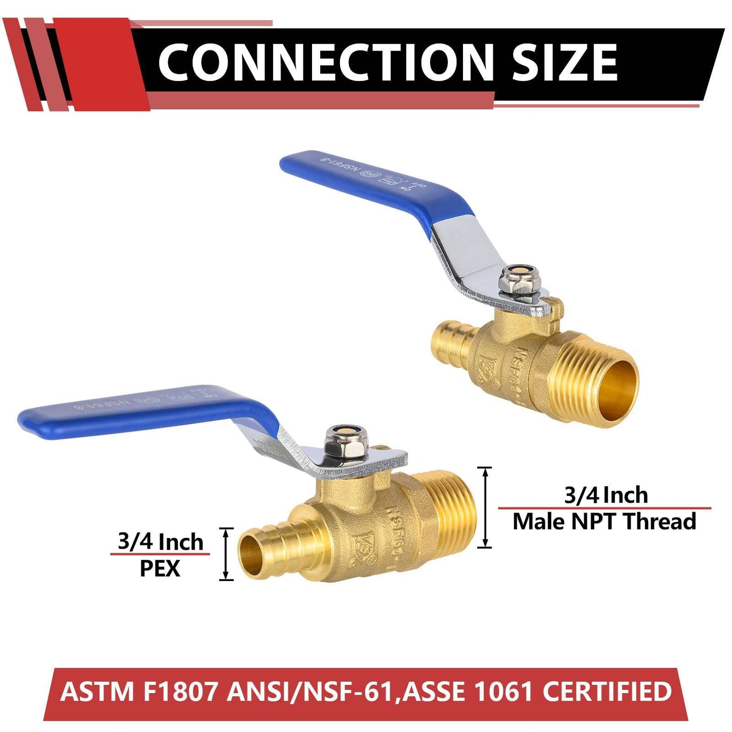 3/4" PEX Crimp X 3/4" MNPT Ball Valve, Blue (Lead Free)