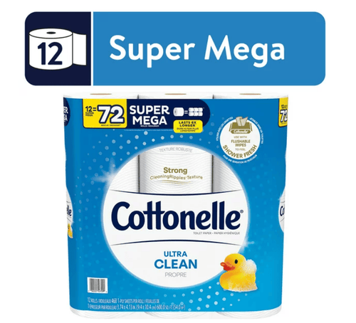 Cottonelle Ultra Clean Toilet Paper, 12 Super Mega Rolls EasyOptionXY LLC