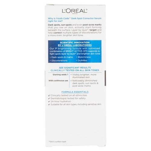 L'Oreal Paris Youth Code Dark Spot Correcting and Illuminating Serum; 1 fl oz EasyOptionXY LLC