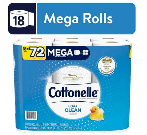 Cottonelle Ultra Clean Toilet Paper, 18 Mega Rolls EasyOptionXY LLC