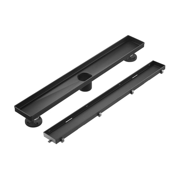 Linear Shower Drain 24" Comes with Matte Black Polished 2 in 1 Panels, Tile Insert Shower Drain, Equipped with Adjustableft,Hair Filters