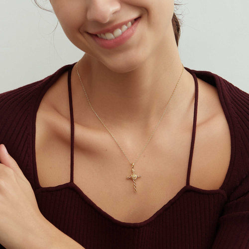 Floral Cross June Rose Birth Flower Necklace vanimy