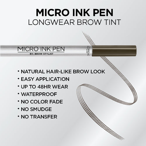 L'Oreal Paris Brow Stylist Micro Ink Pen Up to 48HR Wear, Dark Brunette, 0.033 fl oz EasyOptionXY LLC