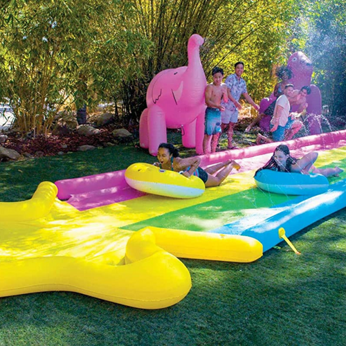WOW Sports 40' x 8' Rainbow Star Super Slide with 2 Inflatable Sleds Jupiter Gear