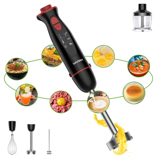 Vavsea Immersion Hand Blender, 12-Speed Multi-Function Handheld Stick Blender with Stainless Steel Blades, Chopper, Beaker, 600, Whisk and Milk Frother for Baby Food/Smoothies/Puree, BPA Free EasyOptionXY LLC