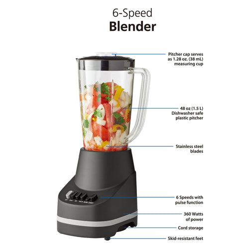 Mainstays 6 Speed Blender with 48 ounce Jar 1.5L jar Black EasyOptionXY LLC