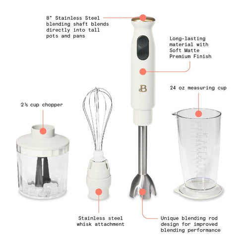 Beautiful Immersion Blender with 500ml Chopper and 700ml Measuring Cup White Icing by Drew Barrymore EasyOptionXY LLC