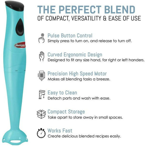 Americana by Elite EHB-2425BL Hand Blender with Detachable Wand Blue EasyOptionXY LLC