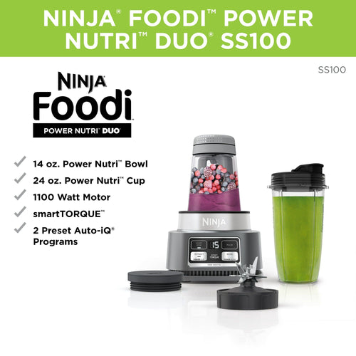 Ninja Foodi Smoothie Bowl Maker and Nutrient Extractor Blender 1100W Auto-iQ with 24-oz. Nutrient Extraction Cup SS100 EasyOptionXY LLC