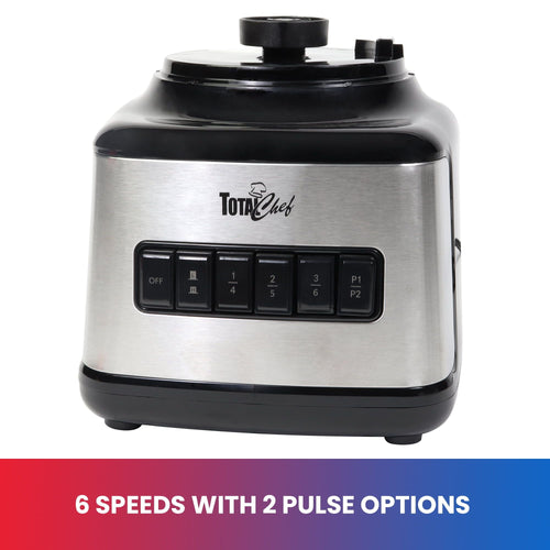 Total Chef 6 Speed Countertop Blender 51 oz Glass Jar 2 Pulse Options 500 W, Stainless Steel Blades, Auto Clean Function Puree Crush Blend For Smoothies Shakes Dips Black and Silver EasyOptionXY LLC