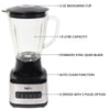 Total Chef 6 Speed Countertop Blender 51 oz Glass Jar 2 Pulse Options 500 W, Stainless Steel Blades, Auto Clean Function Puree Crush Blend For Smoothies Shakes Dips Black and Silver EasyOptionXY LLC