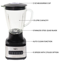 Total Chef 6 Speed Countertop Blender 51 oz Glass Jar 2 Pulse Options 500 W, Stainless Steel Blades, Auto Clean Function Puree Crush Blend For Smoothies Shakes Dips Black and Silver EasyOptionXY LLC