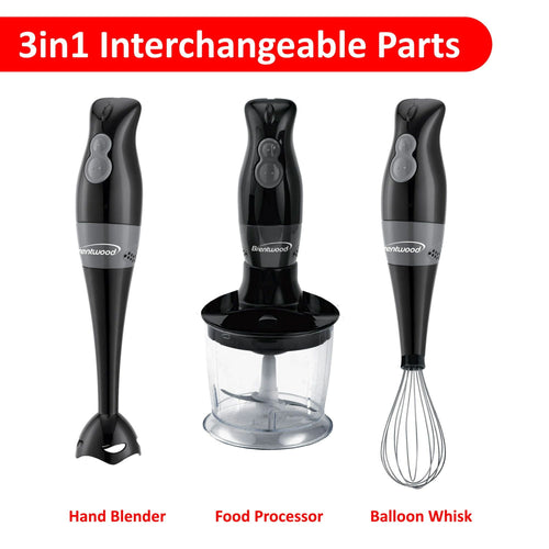 Brentwood Appliances HB-38BK 2-Speed Hand Blender And Food Processor With Balloon Whisk (Black) EasyOptionXY LLC