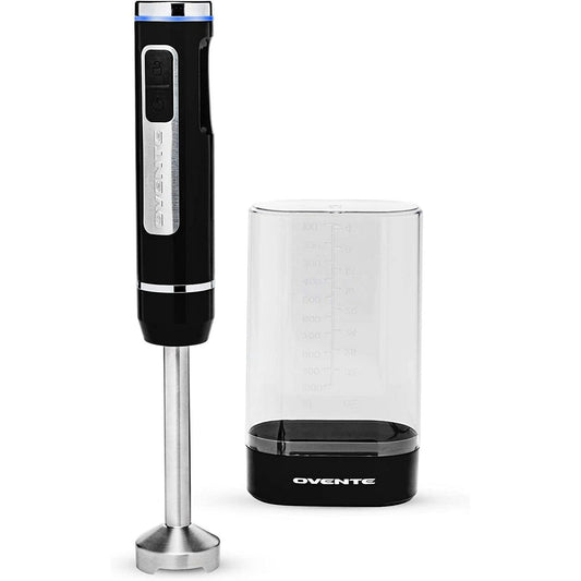 Ovente Electric Cordless Immersion Hand Blender 200 Watt 8-Mixing Speed with Stainless Steel Blades, Heavy-Duty Portable & Rechargeable Perfect for Smoothies, Puree Baby Food & Soup, Black HR781B EasyOptionXY LLC