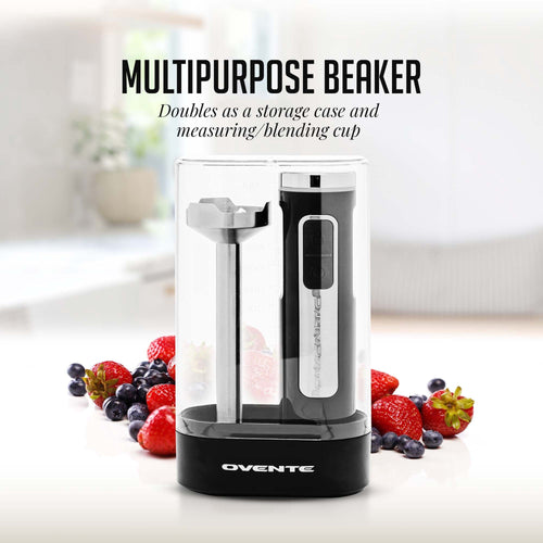 Ovente Electric Cordless Immersion Hand Blender 200 Watt 8-Mixing Speed with Stainless Steel Blades, Heavy-Duty Portable & Rechargeable Perfect for Smoothies, Puree Baby Food & Soup, Black HR781B EasyOptionXY LLC