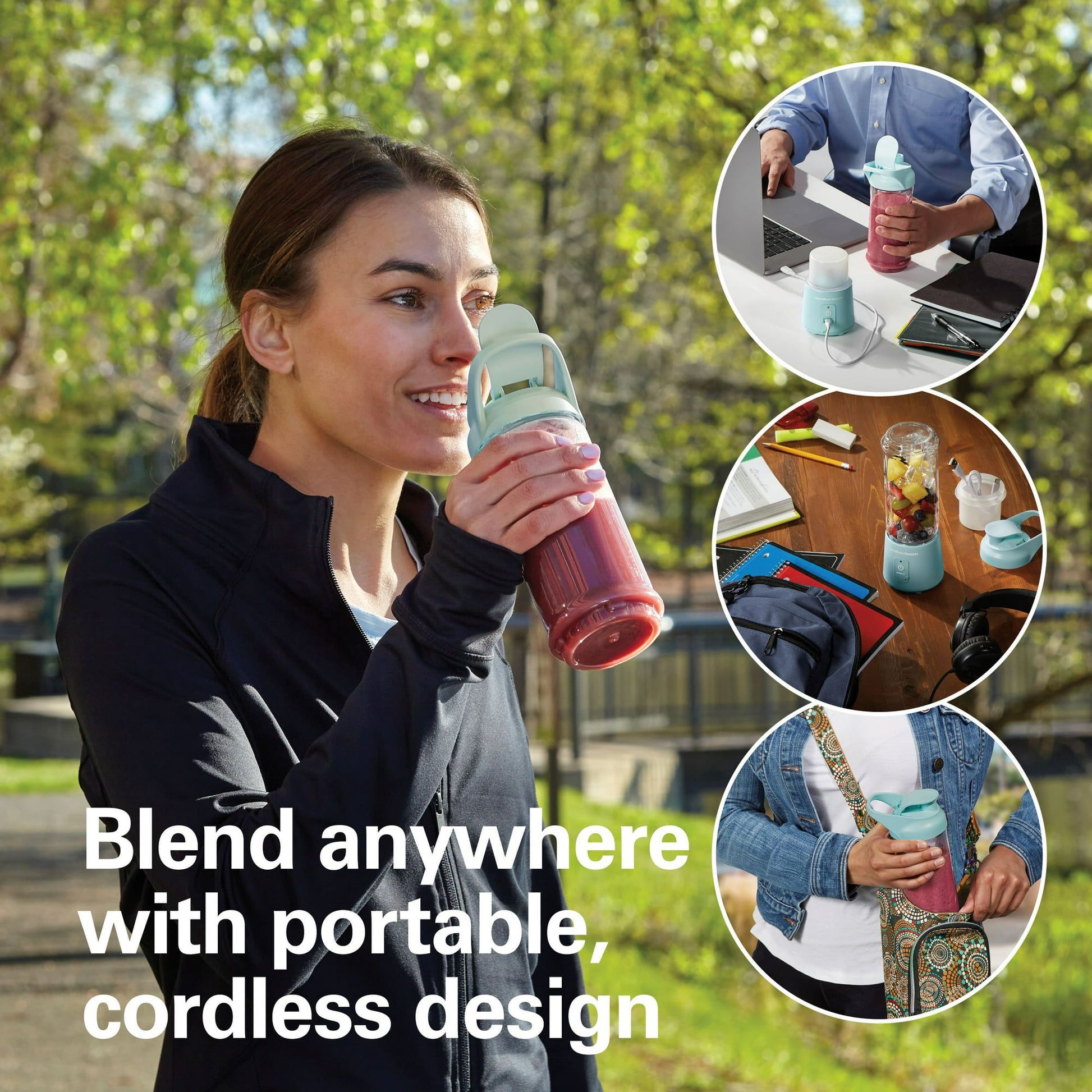 Hamilton Beach Blend Now Portable Cordless Blender USB rechargeable 16 oz jar with travel lid aqua 51182 EasyOptionXY LLC