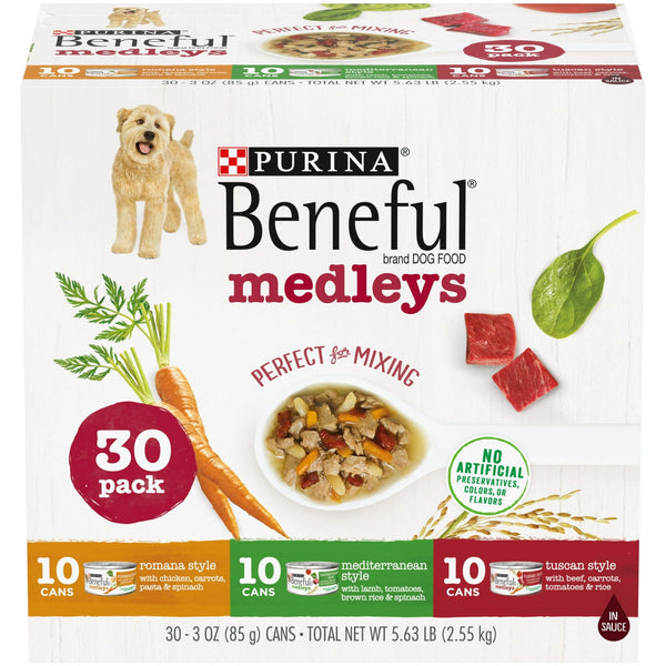Purina Beneful Medleys Wet Dog Food Variety Pack Chicken Lamb Beef 3 oz Cans (30 Pack) EasyOptionXY LLC