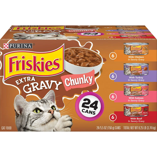 Purina Friskies Extra Gravy Chunky Wet Cat Food Variety Pack, 5.5 oz Cans (24 Pack) EasyOptionXY LLC