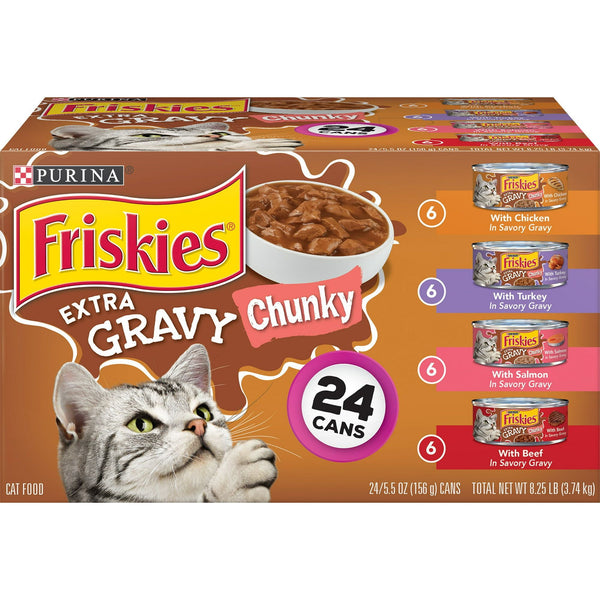 Purina Friskies Extra Gravy Chunky Wet Cat Food Variety Pack, 5.5 oz Cans (24 Pack) EasyOptionXY LLC