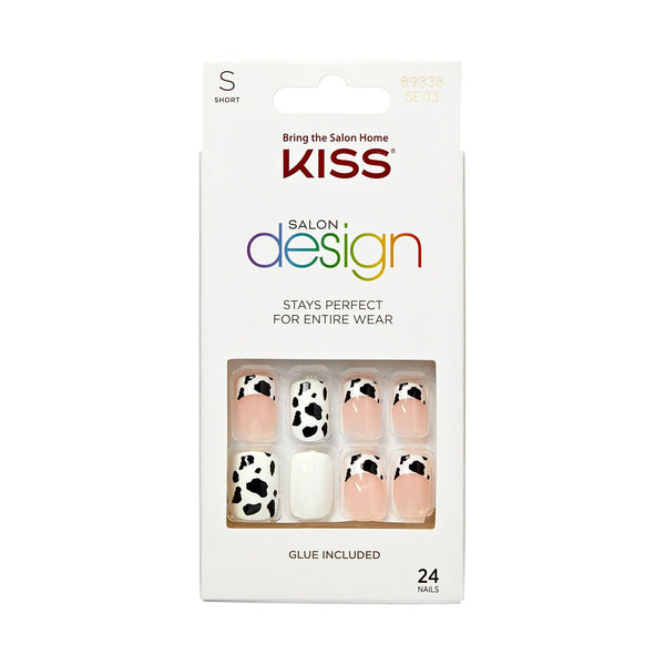 Kiss Salon Design Medium Coffin Glue-on Nails, Glossy Light White, 24 Count EasyOptionXY LLC