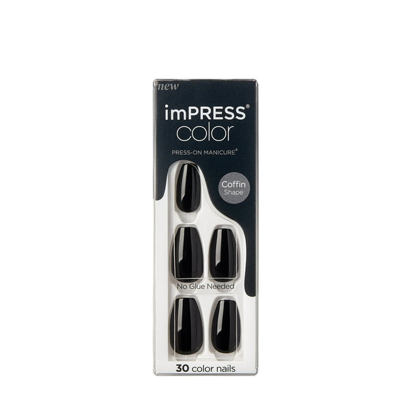 KISS imPRESS Color Medium Coffin Press-On Nails, 'All Black', 30 Count EasyOptionXY LLC