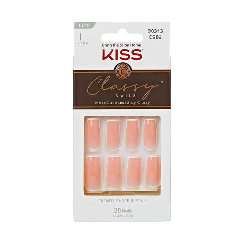 KISS Classy French Long Square Glue-On Nails Glossy Light White 28 pieces EasyOptionXY LLC