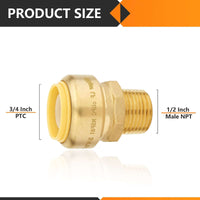 3/4" x 1/2" M Push Fit Male Adapter