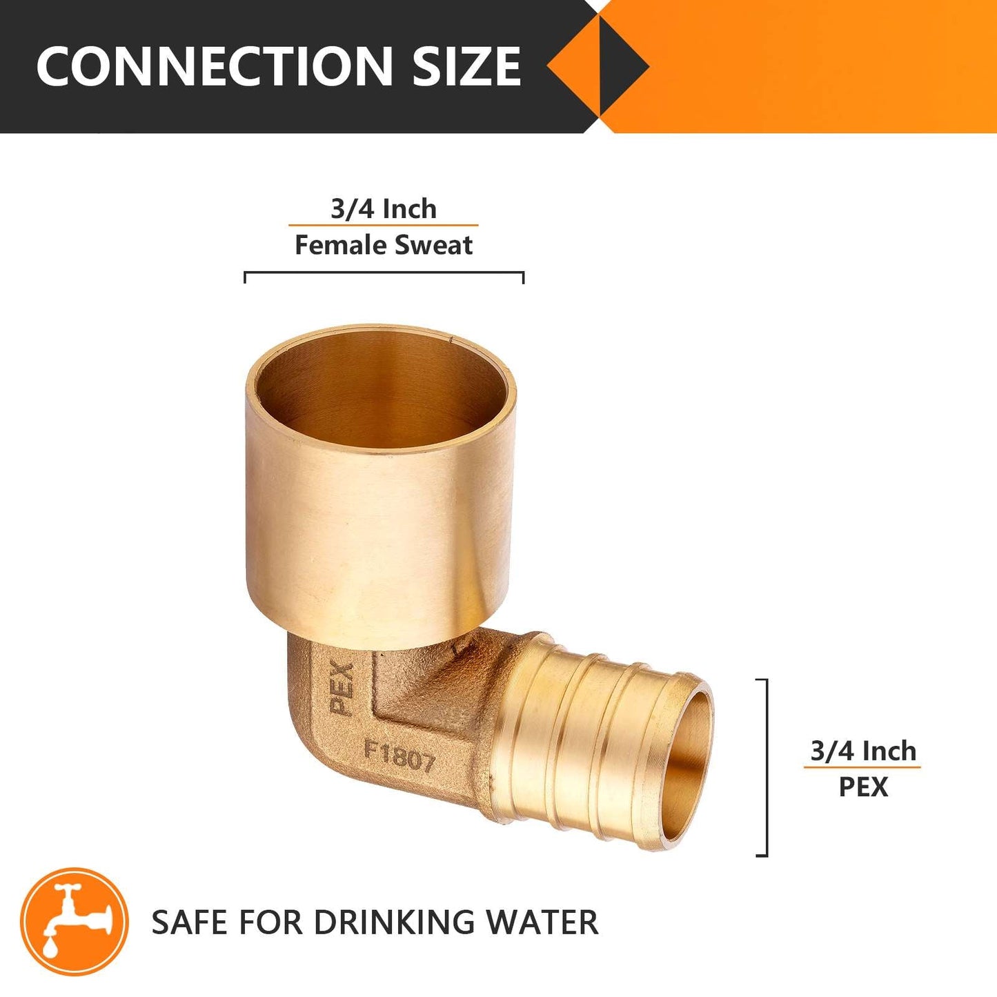 PEX-B Crimp 3/4" PEX x 3/4" Female Copper Sweat Elbow (Lead Free)