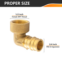 PEX A Expansion 3/4" PEX x 1/2" Female Elbow (Lead Free) Plumbingsell