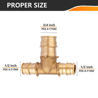 PEX A Expansion 1/2" x 1/2" x 3/4" PEX Expansion Reducing Tee (Lead Free) Plumbingsell