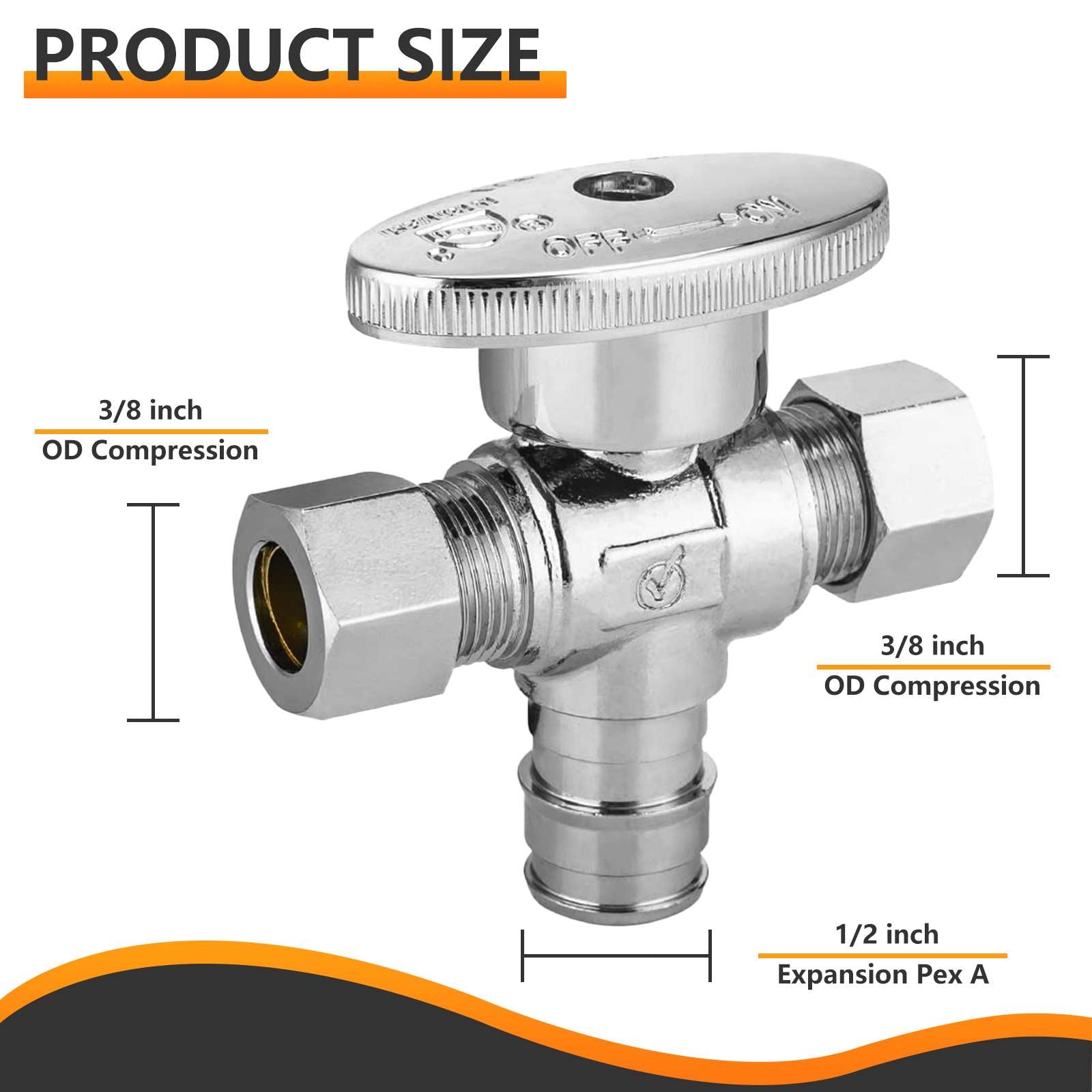 10 Pcs 1/2" PEX Expansion x 3/8" OD Compr. x 3/8" OD Compr. Dual Outlet Angle Stop Valve, 1/4 Turn (Lead Free) Plumbingsell