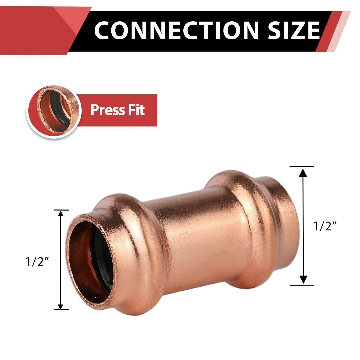 30 Pcs 1/2" Press Copper Coupling NO Stop (Lead Free)