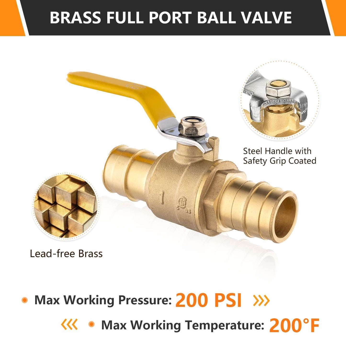10 Pcs 1" PEX Expansion Ball Valve, Yellow (Lead Free)