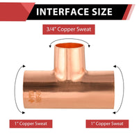 1" x 1" x 3/4" Copper Reducing Tee Plumbingsell