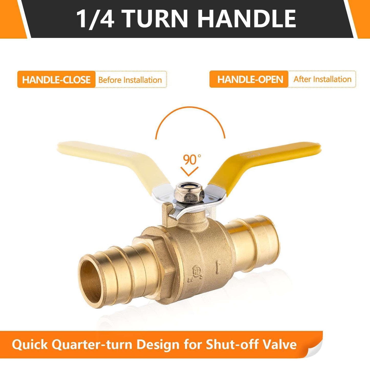 10 Pcs 1" PEX Expansion Ball Valve, Yellow (Lead Free)