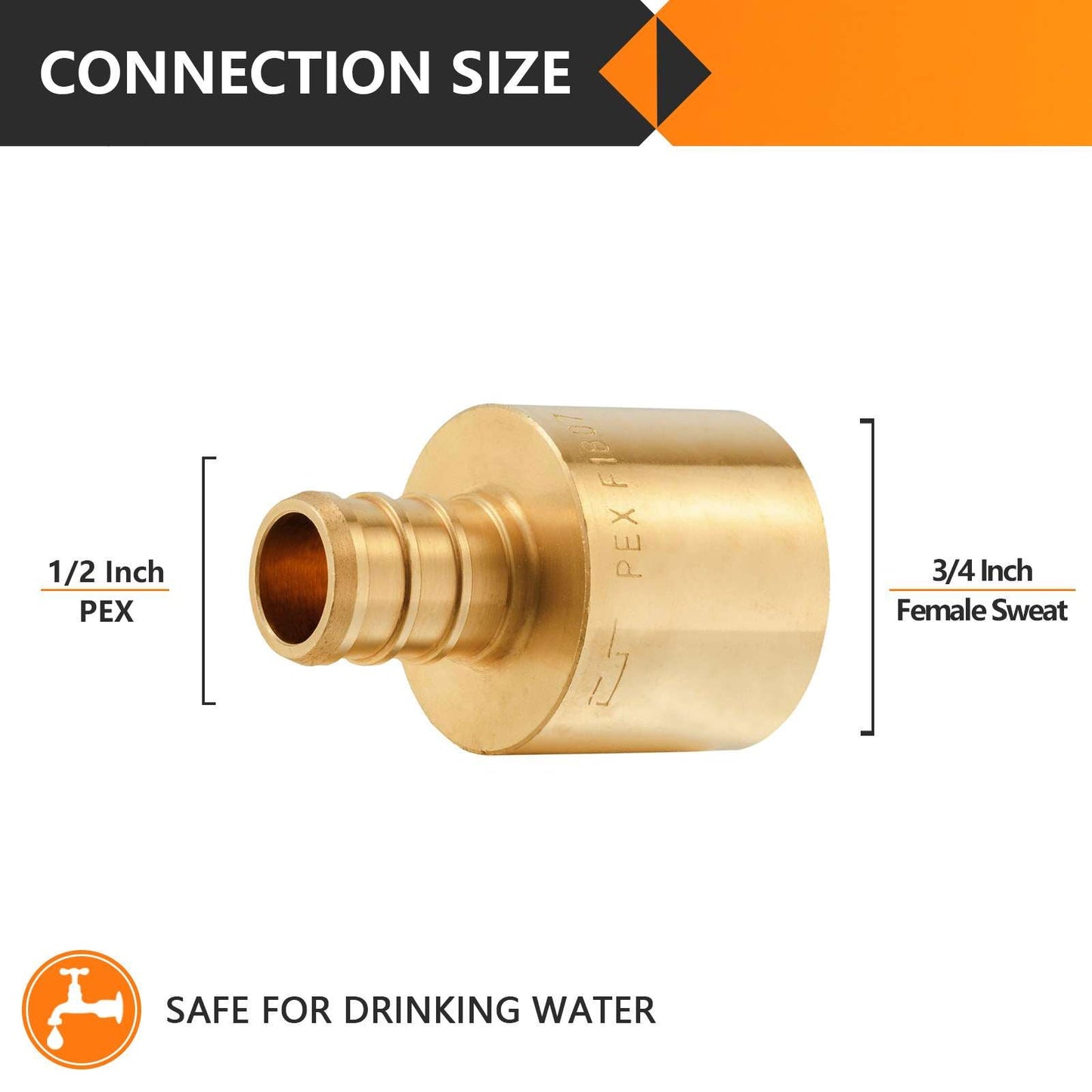 PEX-B Crimp 1/2" PEX x 3/4" Female Copper Sweat Sweat Coupling (Lead Free)