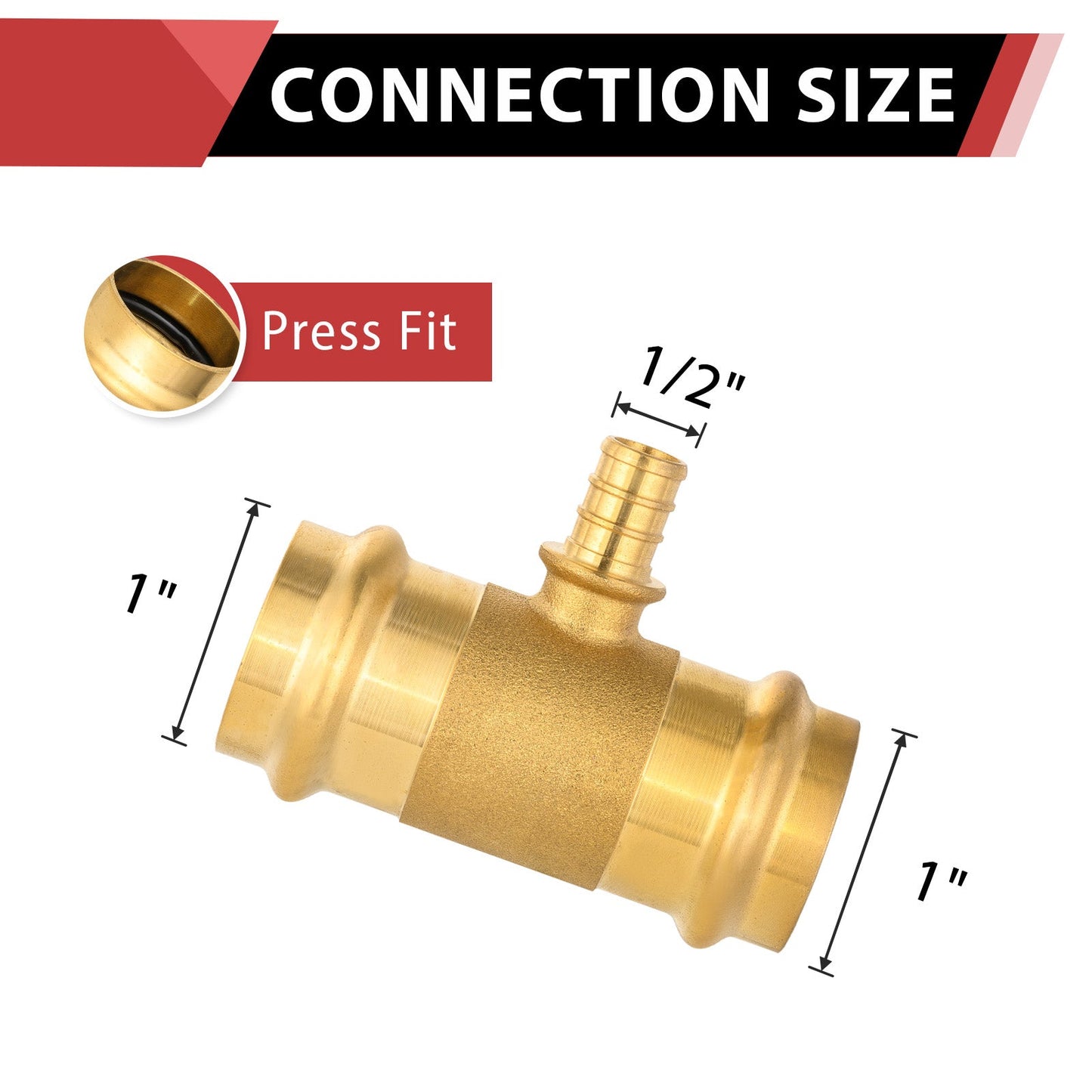 1" x 1" x 1/2" Press x Press x PEX Crimp Brass Tee (Lead Free)
