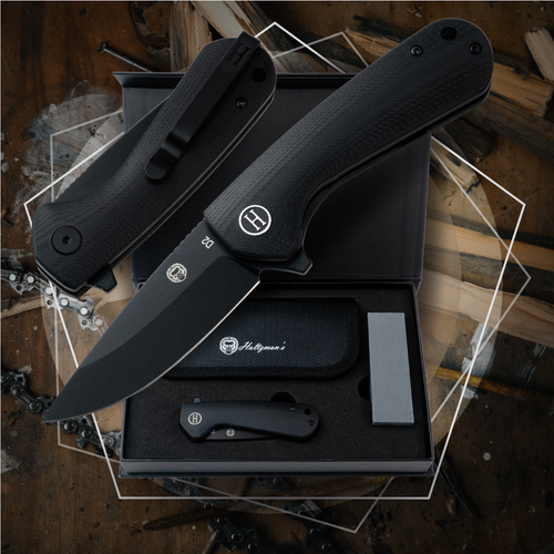 The Peasant Folding Pocket Knife Giftset for Men and Women (Black) Holtzman's Gorilla Survival