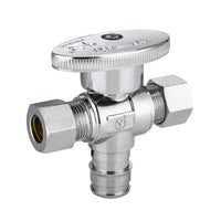 10 Pcs 1/2" PEX Expansion x 3/8" OD Compr. x 3/8" OD Compr. Dual Outlet Angle Stop Valve, 1/4 Turn (Lead Free) Plumbingsell